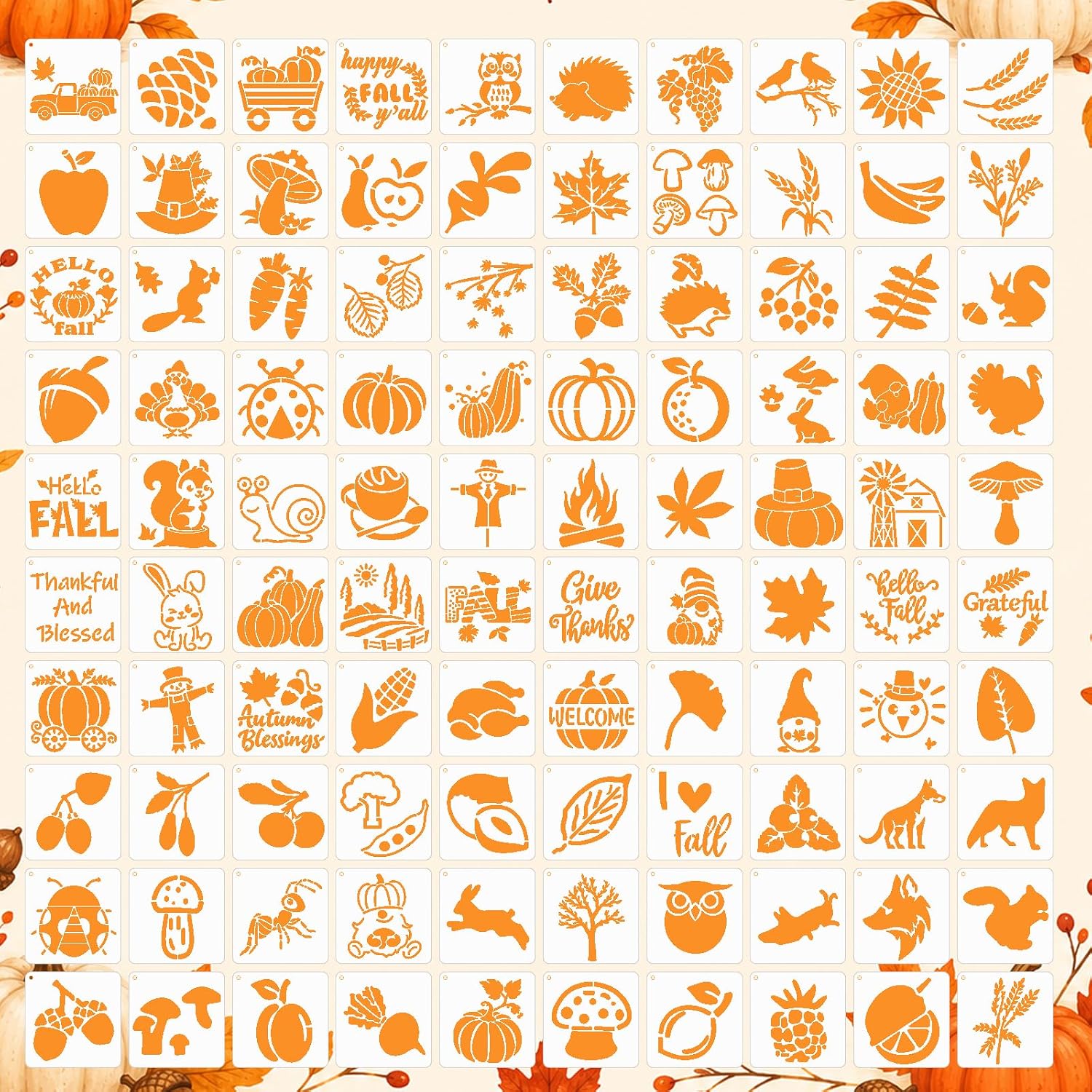 40 PCS 6 Inch Halloween Pumpkin Face Stencils for Painting, Reusable Jack O Lantern Face Templates with Spooky Smile Designs for Pumpkins, Wood, Canvas, Cards, DIY Halloween Crafts