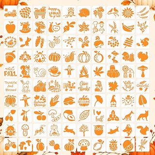 100 PCS 3Inch Fall Stencils for Painting, Reusable Autumn and Thanksgiving Stencils for Crafts, Small Holiday Templates for Wood, Fabric, Walls, Cards and DIY Decorations