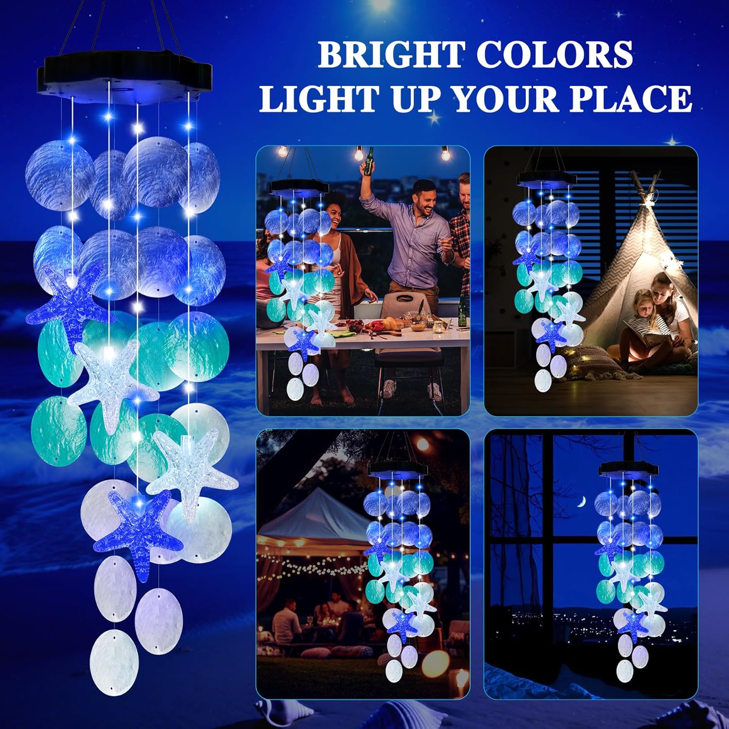 Solar Starfish Wind Chimes for Outside Mobile Shells Wind Chimes Hanging Decorative Lights for Holiday Garden Porch Yard Window Party Outdoor Decor, Gift for Mom Grandma Wife Girlfriend Neighbors - Image 6