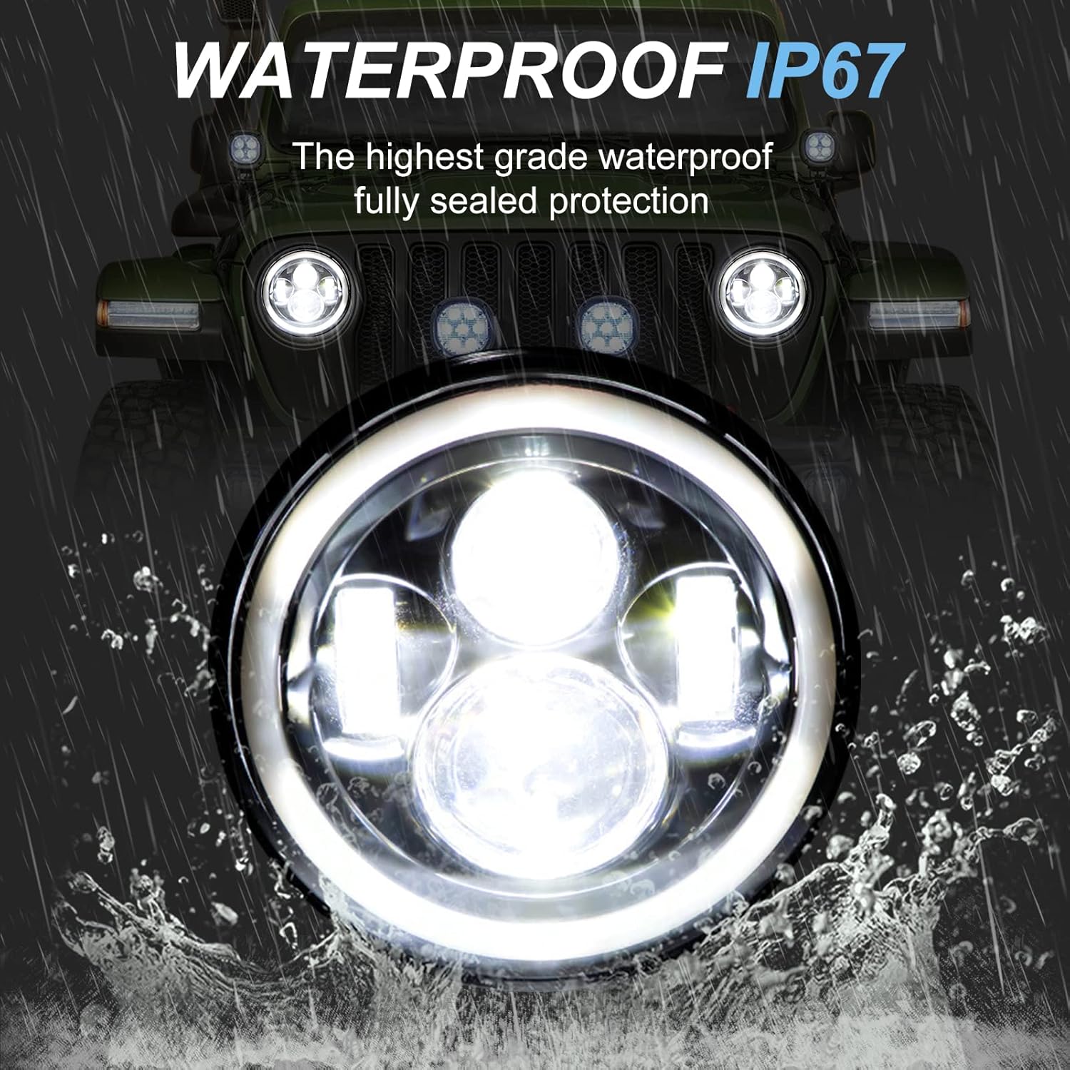 LED 7 Inch 2Pcs 120W Round Headlights with DRL High/Low Beam Replacement for Jeep for Wrangler JK LJ CJ for Hummer H1 H2, LED Headlamps for Unlimited JKU Peterbilt Ford H6024 Headlights.