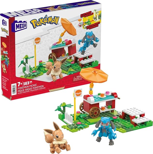 MEGA Pokémon Adventure Builder Picnic toy building set, Eevee and Riolu figures, 193 bricks and pieces, gift set for boys and girls, ages 7 and up, HDL80