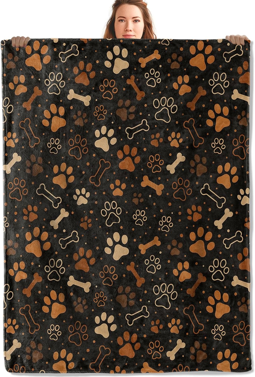 Dog Paw Print Gifts, Cute Bone and Paw Blanket for Girls Kids Women, Cozy Warm Flannel Throw Blankets for Bedroom, Travel, Couch, Home Decor, 60x80 in