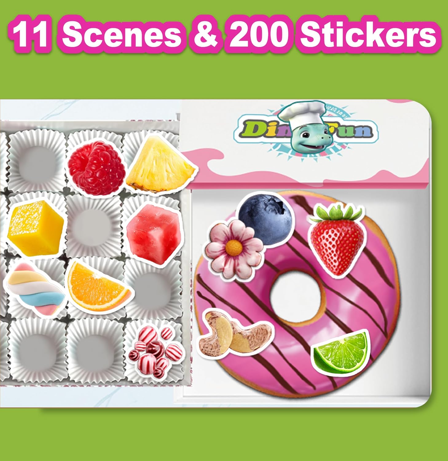 Dino Fun Cooking Sticker Book, Create & Play with 200+ Removable Food Stickers & 11 Playful Kitchen Scenes for Kids 3-6