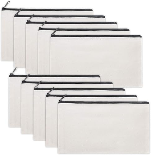 Miniatura 10 de Sinzip Bolsa de maquillaje de lona de algodón negro, 12 piezas, bolsa de cosméticos multiusos con cremallera, bolsa de aseo de viaje, bolsa de