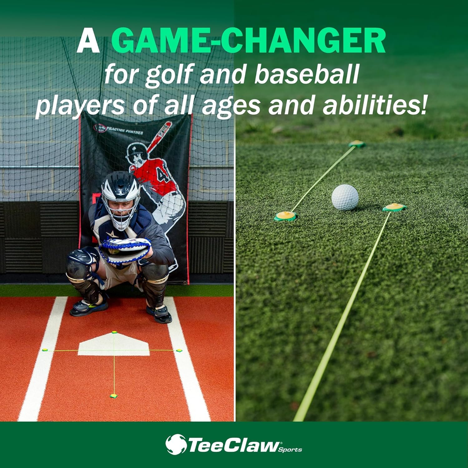 Tee Claw Golf Tee Holder, Golf Mat Tee, Golf Alignment String, Baseball Agility Training for Indoor and Outdoor, Made in The USA.