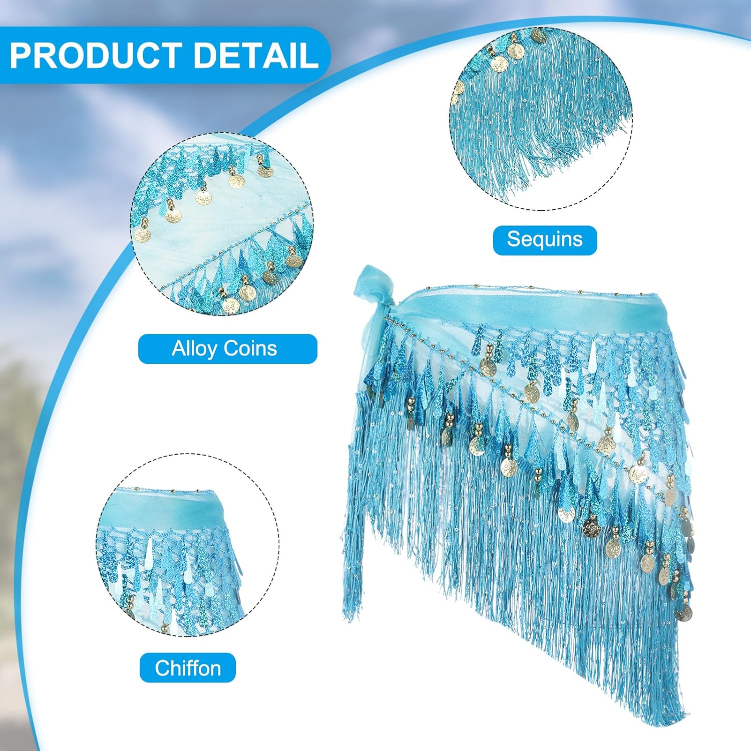 MECCANIXITY Belly Dance Hip Scarf Sequin Wrap Skirt for Woman - Image 4