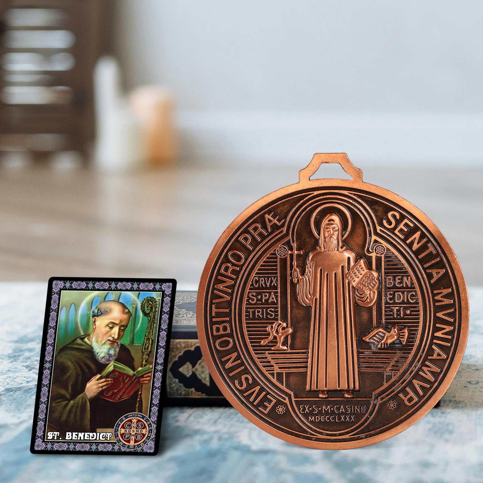 5 Inch St Benedict Medals with Saint Benedict Prayer Cards Home Protection,Catholic St Benedict Crucifix for Door Hanger Mexican Wall Art Decor,Escapularios Catolicos,Medalla De San Benito (Brass 5 Inch St Benedict Medals with Saint Benedict Prayer Cards Home Protection,Catholic St Benedict Crucifix for Door Hanger Mexican Wall Art Decor,Escapularios Catolicos,Medalla De San Benito (Brass