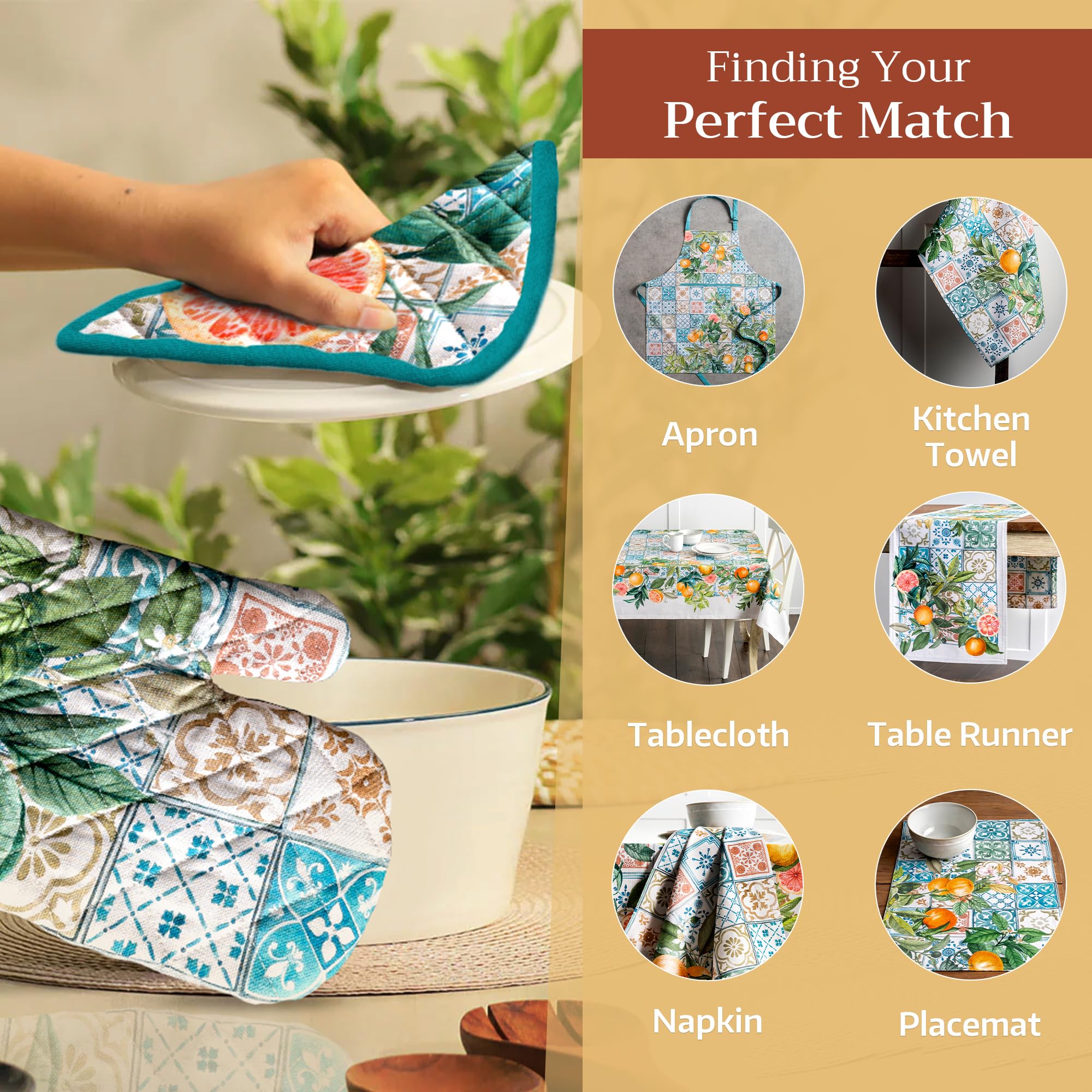 Maison d' Hermine Hot Pads Set of 2 Easter Pot Holders 100% Cotton with Bow (20cm x 20cm) Pot Holders Heat Resistant for Barbecue, Cooking, Baking, Barbecue, Agrume - Spring/Summer