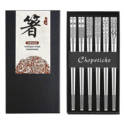 Metal Chopsticks 6 Pairs Stainless Steel Reusable