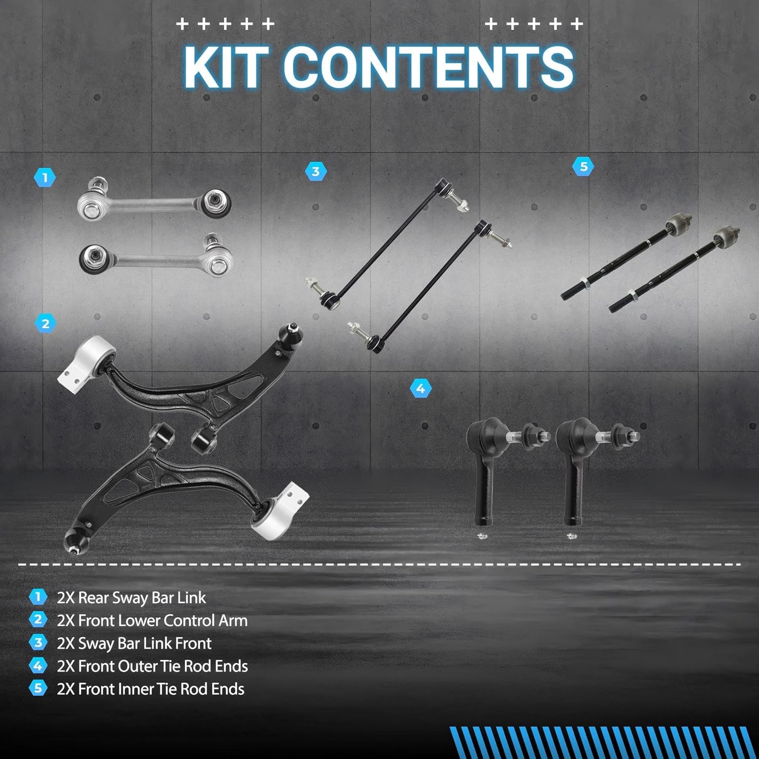 Front Lower Control Arm Compatible With 2011-2019 Ford Explorer, 2013-2019 Ford Police Interceptor Utility Suspension Control Arm Kit, Front & Rear Sway Bar Links Inner & Outer Tie Rod Ends