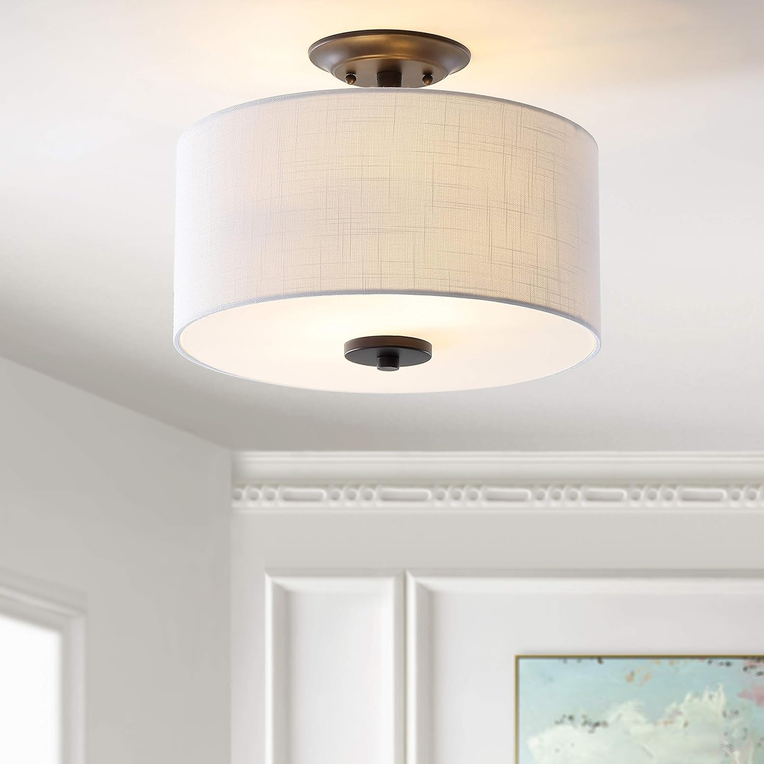 Eyely EYL9031A Elizabeth 15" Metal LED Semi-Flush Mount for Dining Room,Kitchen and Living Room, Contemporary, Oil Rubbed Bronze/White