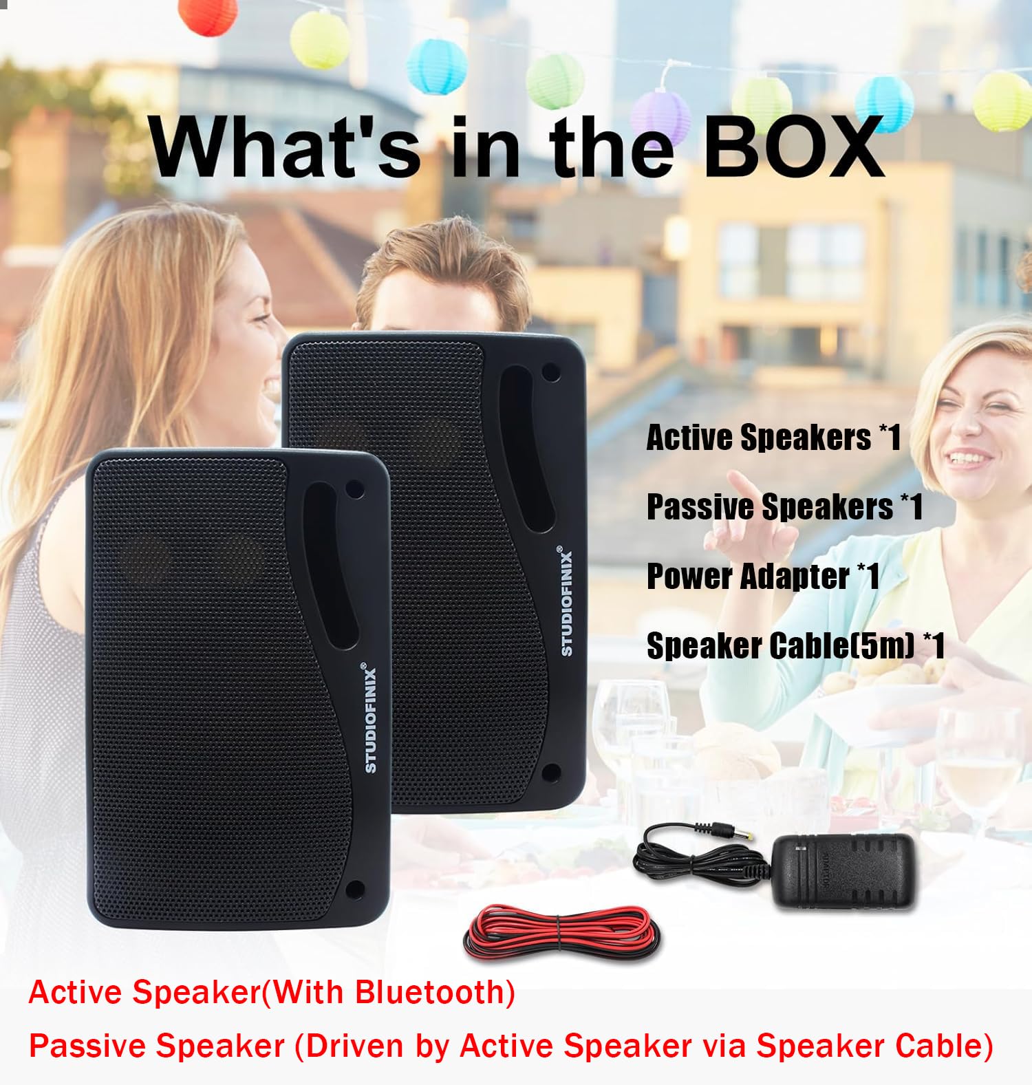 STUDIOFINIX 4-calowe zewnętrzne głośniki Bluetooth do montażu na ścianie, czarne