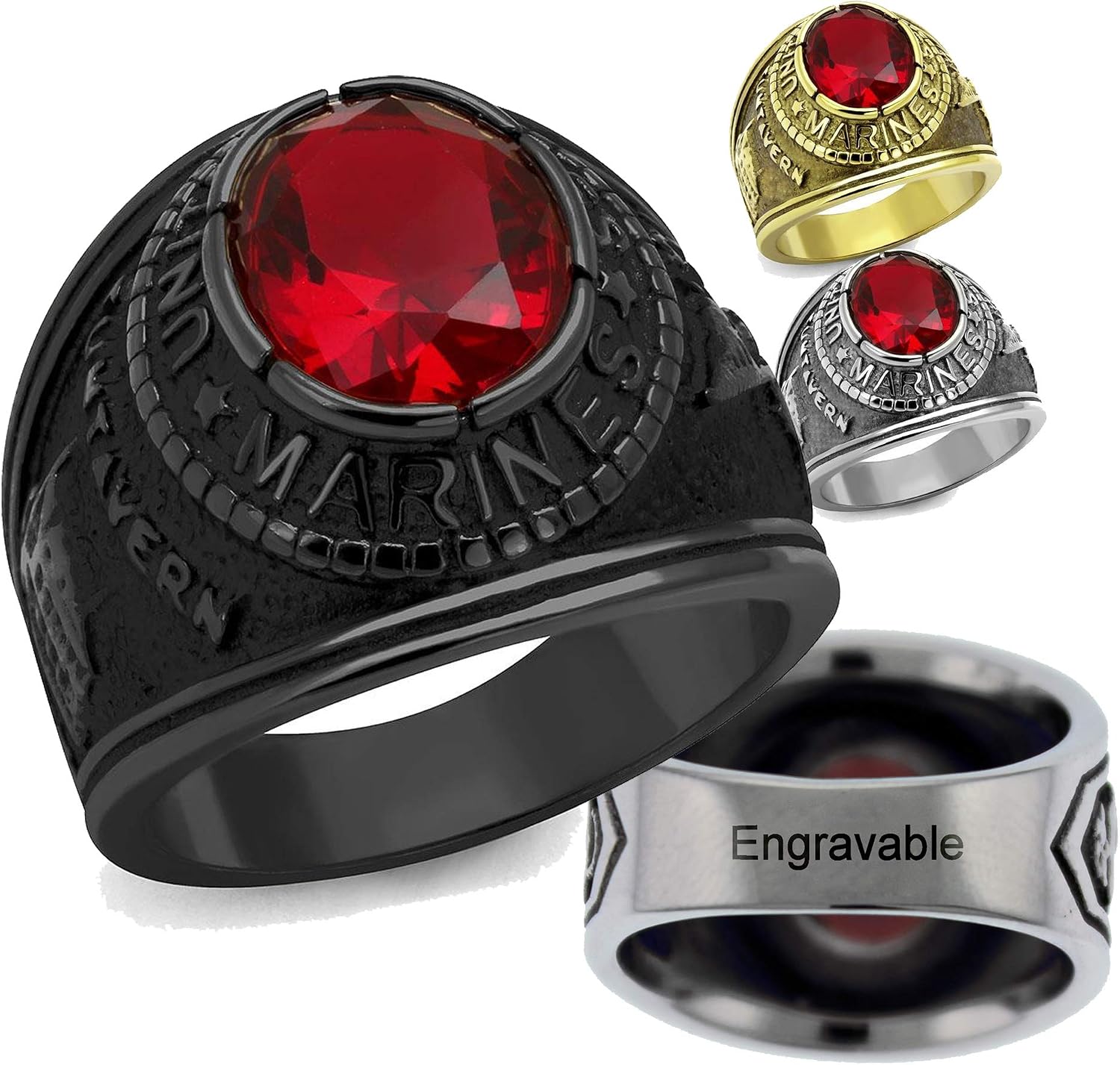 YVO Customizable Marines Ring - Free Engraving Included - Polished Stainless Steel or Gold Plating