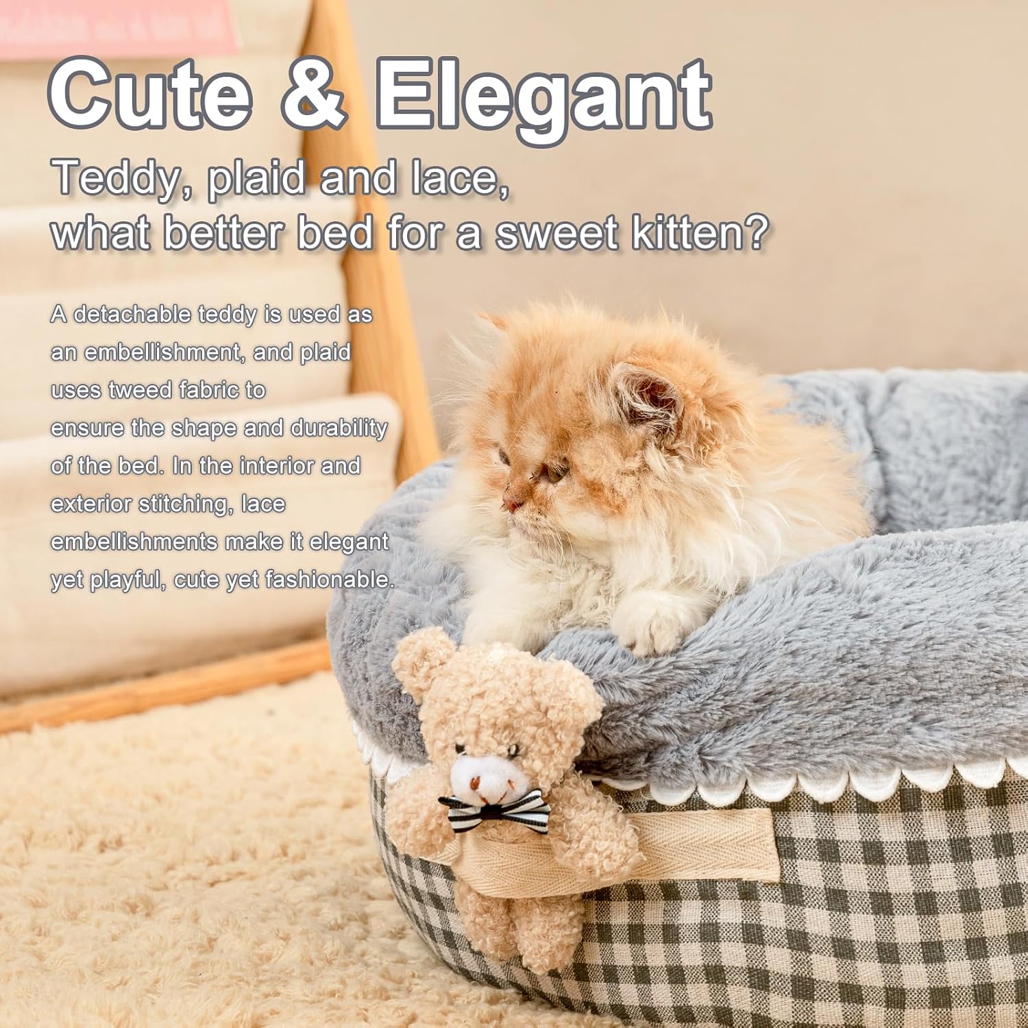 review Jiupety Calming Donut Cat Bed for Indoor Cats, Washable & Warm Puppy Bed, Cute Cat Bed and Kitten Bed Princess Cat Bed with Anti-Slip Bottom, Gray, 26