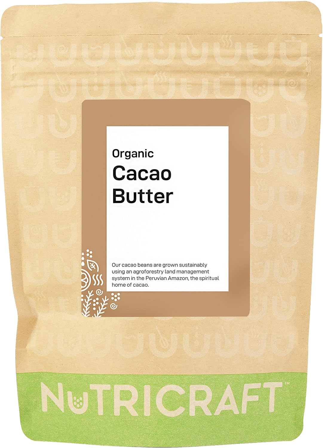 NutriCraft Organic Criollo Cacao Butter – 1kg, 100% Pure, Sustainably Sourced from Peruvian Amazon – For Baking, Chocolate Making, Body Butters, and Soaps – Quick Melting, Rich Chocolate Aroma