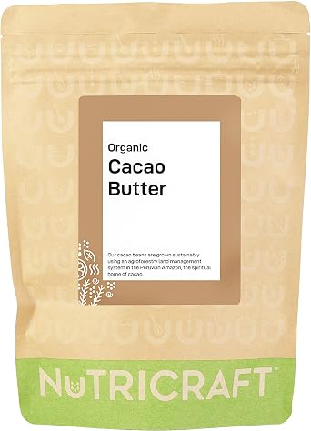 NutriCraft Organic Criollo Cacao Butter - 1kg, 100% Pure, Sustainably Sourced from Peruvian Amazon - For Baking, Chocolate Making, Body Butters, and Soaps - Quick Melting, Rich Chocolate Aroma