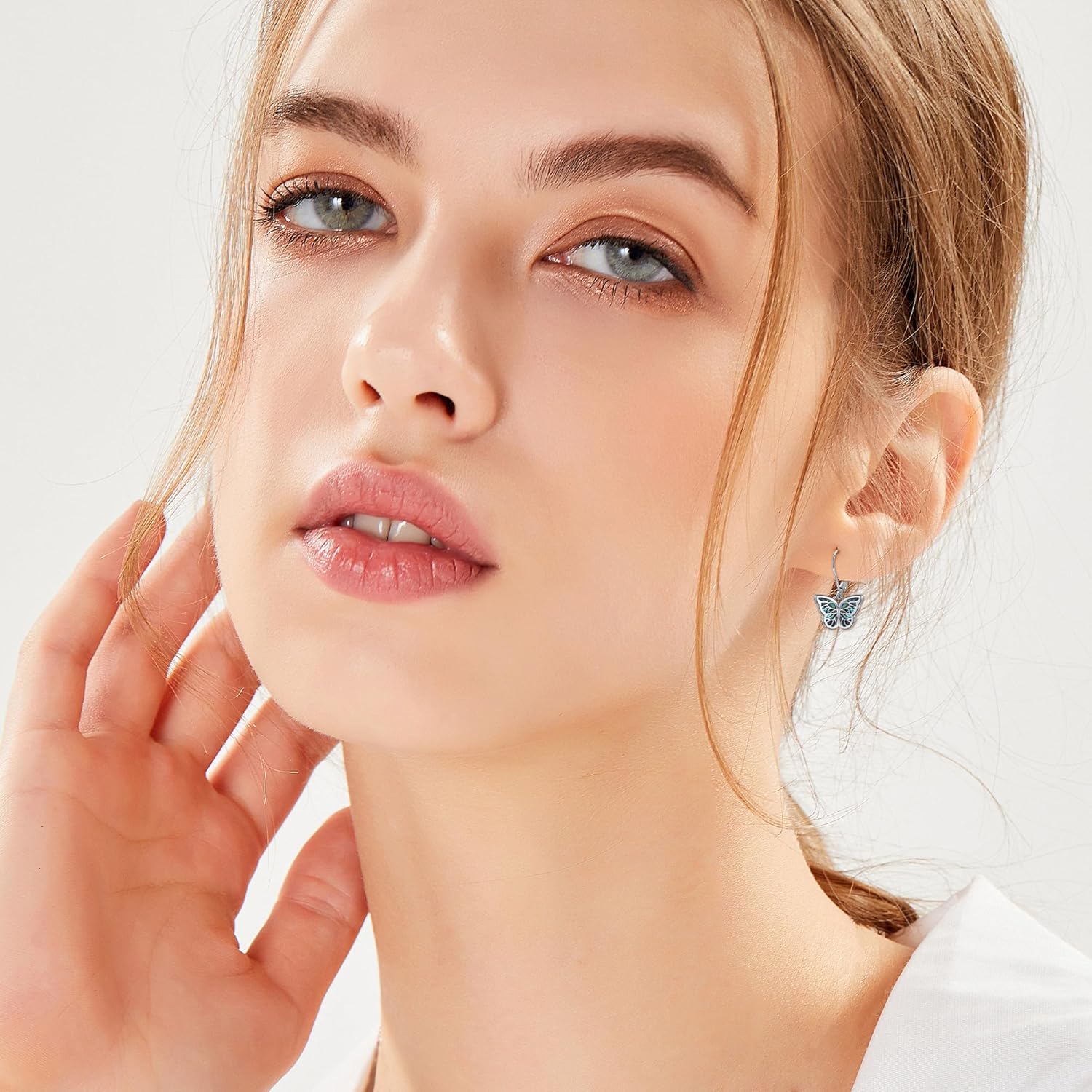 URONE Butterfly Earrings 925 Sterling Silver Butterfly Dangle Drop Leverback Earrings Animals Jewelry Gifts for Women - Image 4