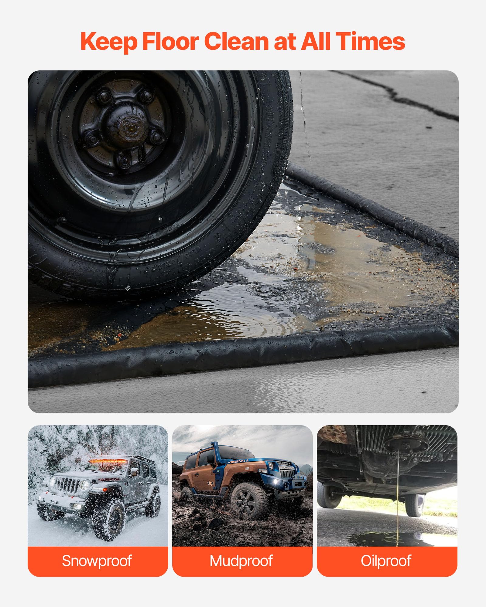 VEVOR Tappetino Antiscivolo per Garage, 2,4 x 5,5 x 0,03 m, con Tergivetro, Resistente e Impermeabile, Protezione per Pavimenti da Neve, Pioggia, Fango, Tappetino per Garage Officina, Nero