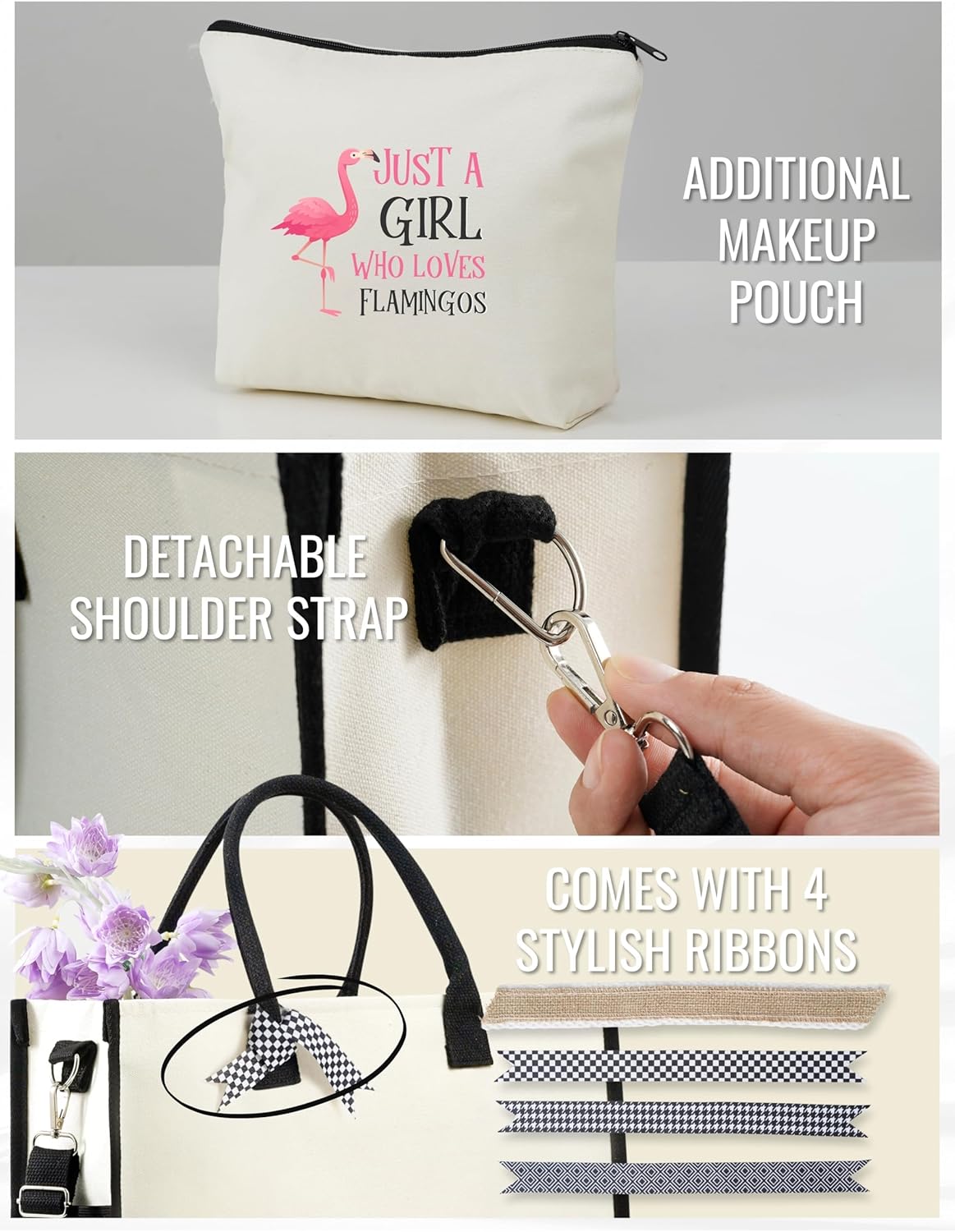 InnoBeta Flamingo Gifts for Women, Tote Bag with Top Zipper Closure and Shoulder Strap for Birthday, Christmas and Every Special Occasion - Image 6