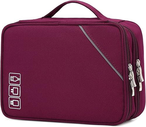 Lanola Organizador electrónico de viaje de doble capa organizador de cables, bolsa de accesorios para discos duros, cables, USB, tarjeta SD,