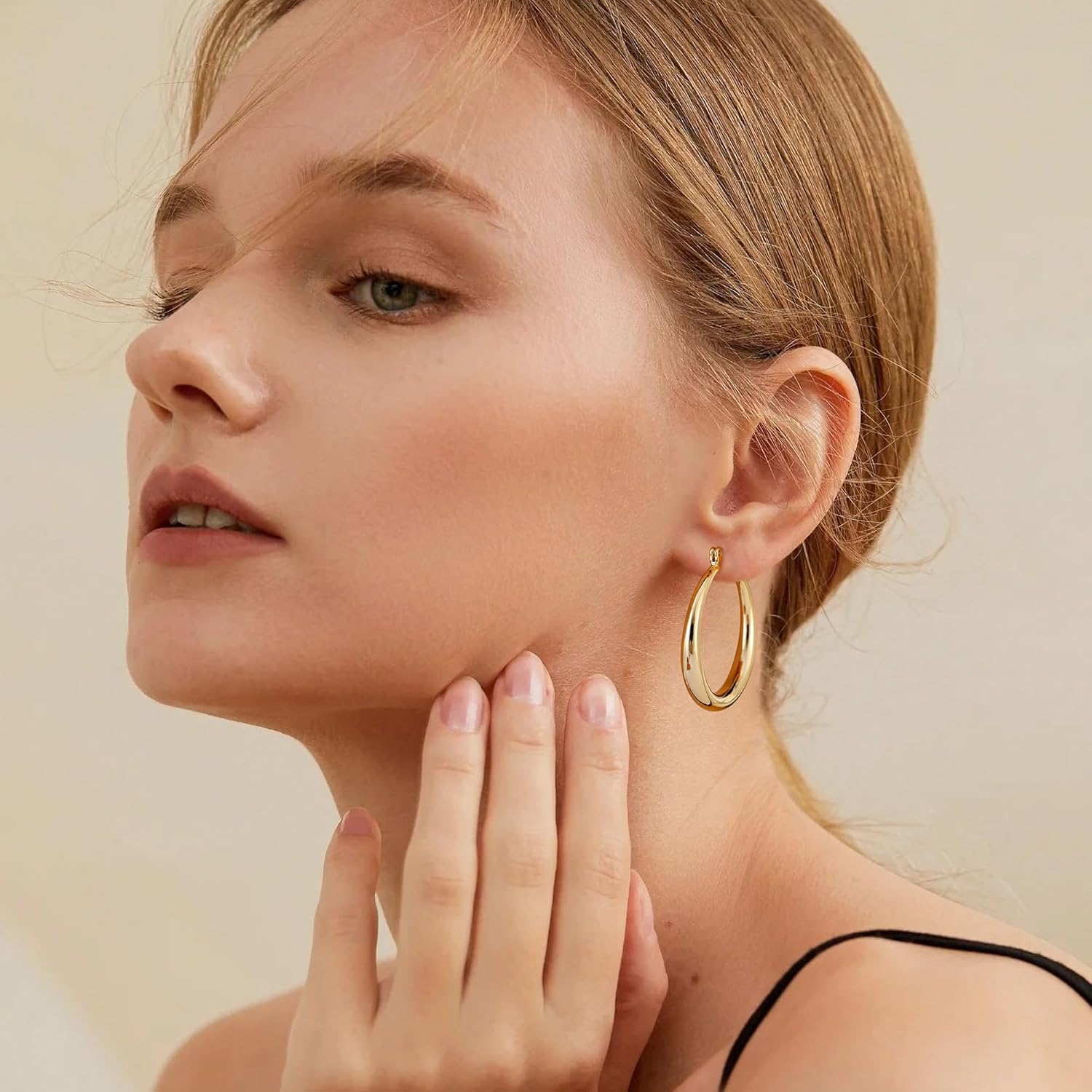 Gacimy 14K Gold Plated Hoop Earrings for Women 14K Real Gold Plated, Chunky 14K Gold Plated Hoops with 925 Sterling Silver Post Thick Lightweight Hoops - Image 3