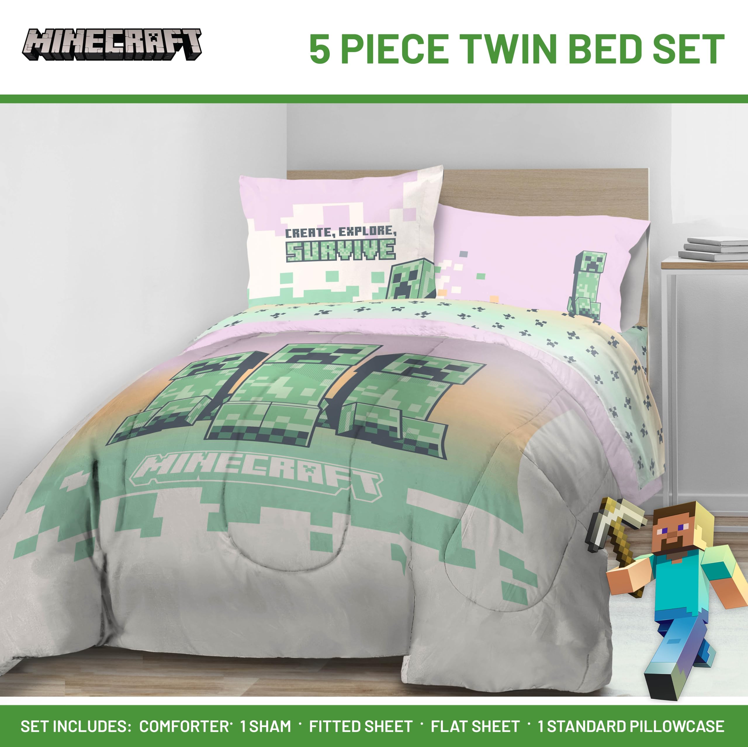 Funda Nordica Minecraft Cama 90 Sábanas Minecraft Creeper - Juego 3 Piezas  Individual, Microfibra Suave | Jay Franco Juego Cama Individual Microfibra, image size:2560x2558