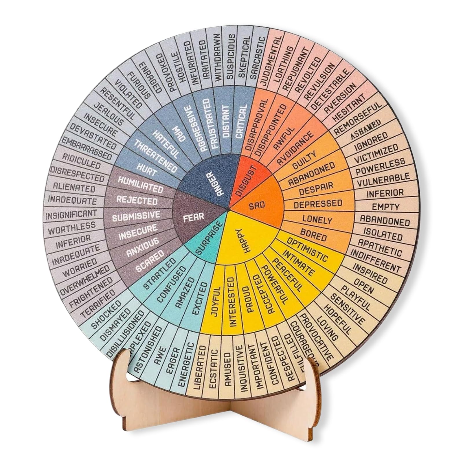 Labyrinxel Wooden Feelings Wheel Spinner With Stand Emotion Wheel Chart For Classroom Decorations Home Office Desk Display