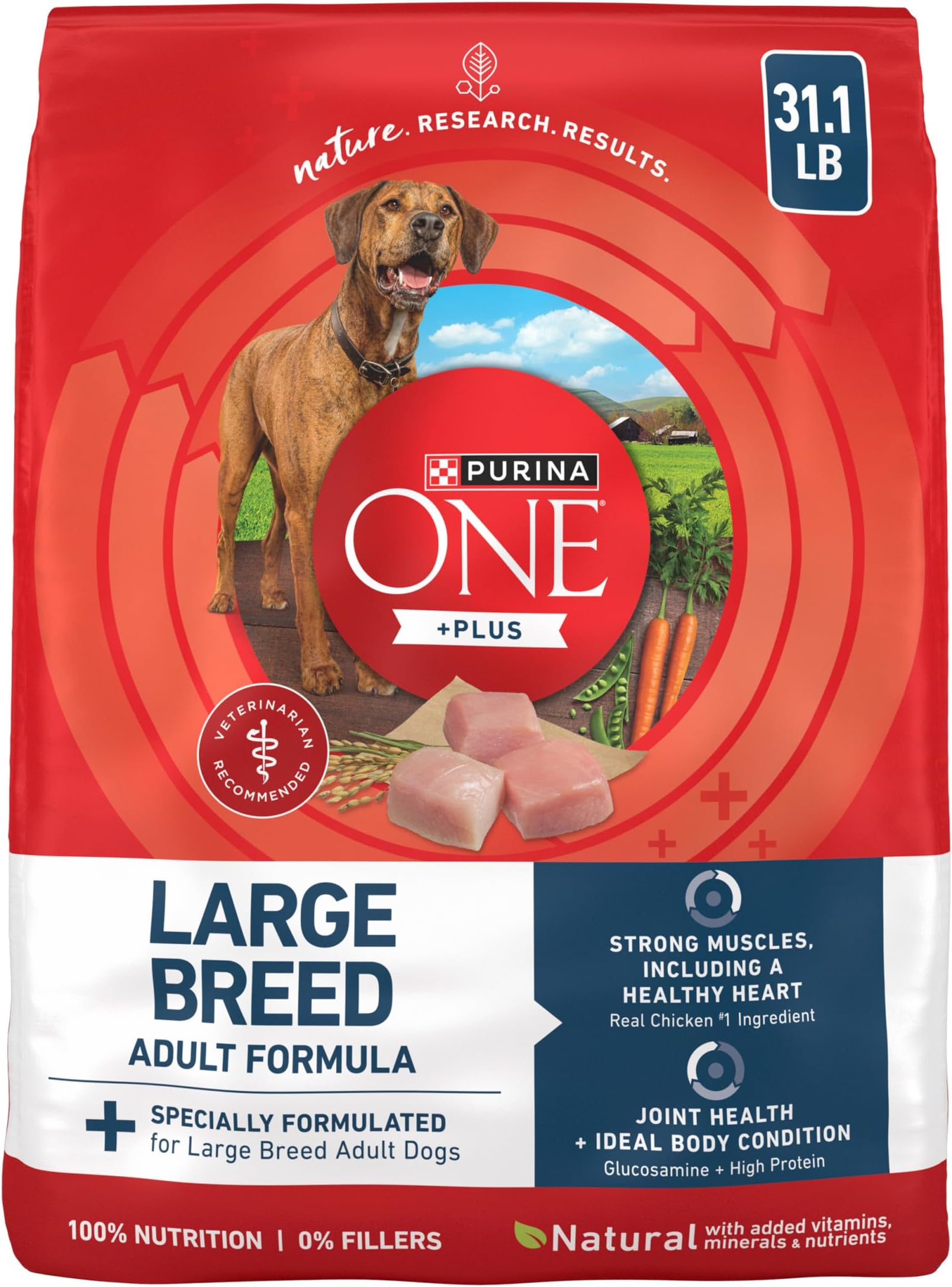 Purina One +Plus Dry Dog Food for Large Adult Dogs High Protein, Real Chicken - 31.1 lb Bag