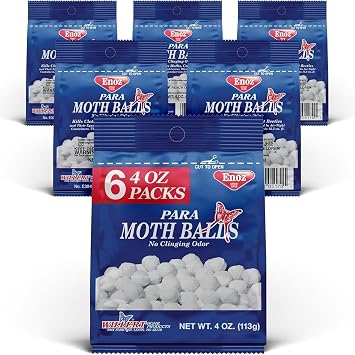 Enoz para Moth Balls, 4 Ounce Pack of 6 | Kills clothes moths, carpet beetles, eggs & larvae; long-term closet & storage protection with no clinging odor