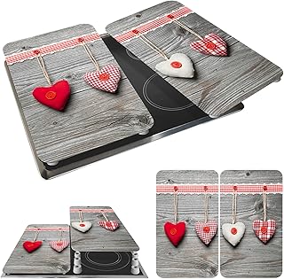 WENKO Placas protectoras para cocina Mod Corazones, ajustable en altura para todo tipo de cocinas, tabla de cortar y protector contra salpicaduras, vidrio, 30 x 52 cm, juego de 2