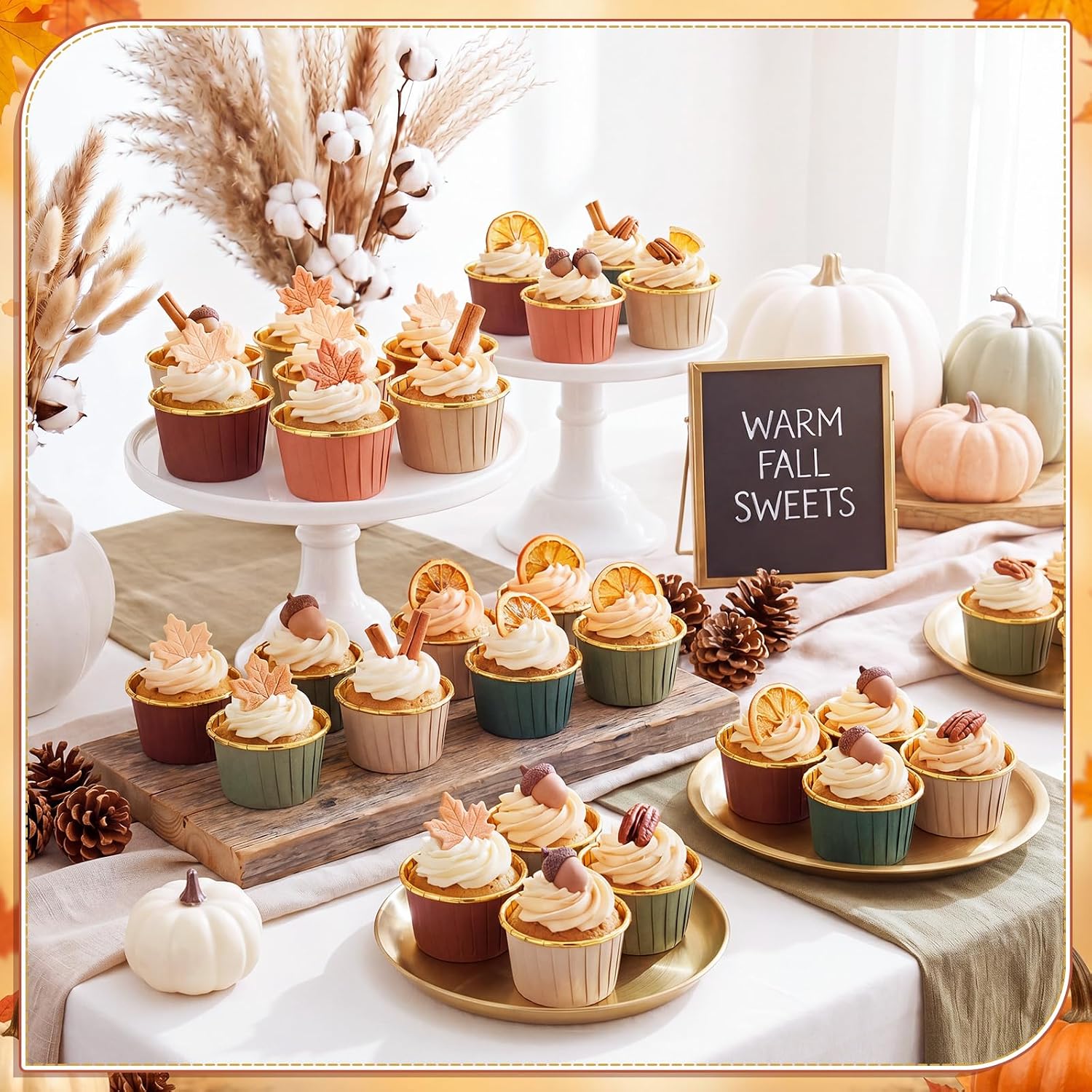 Geiserailie 100 Pcs Autumn Cupcake Liners Fall Foil Wrappers