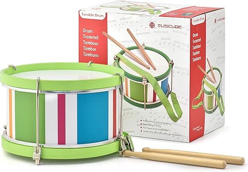 Vista 4 de MUSICUBE Juego de batería para niños, juguetes de batería de madera de 8 pulgadas con una correa ajustable y 2 baquetas, juguetes musicales