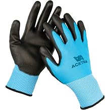 ACKTRA 48 Pairs, Safety Work Gloves Polyurethane PU Coated, Blue Polyester Black Coating, Ultra-Thin and Light, EN388 3121X, Multipurpose, Unisex, Bulk Pack WG002, Large