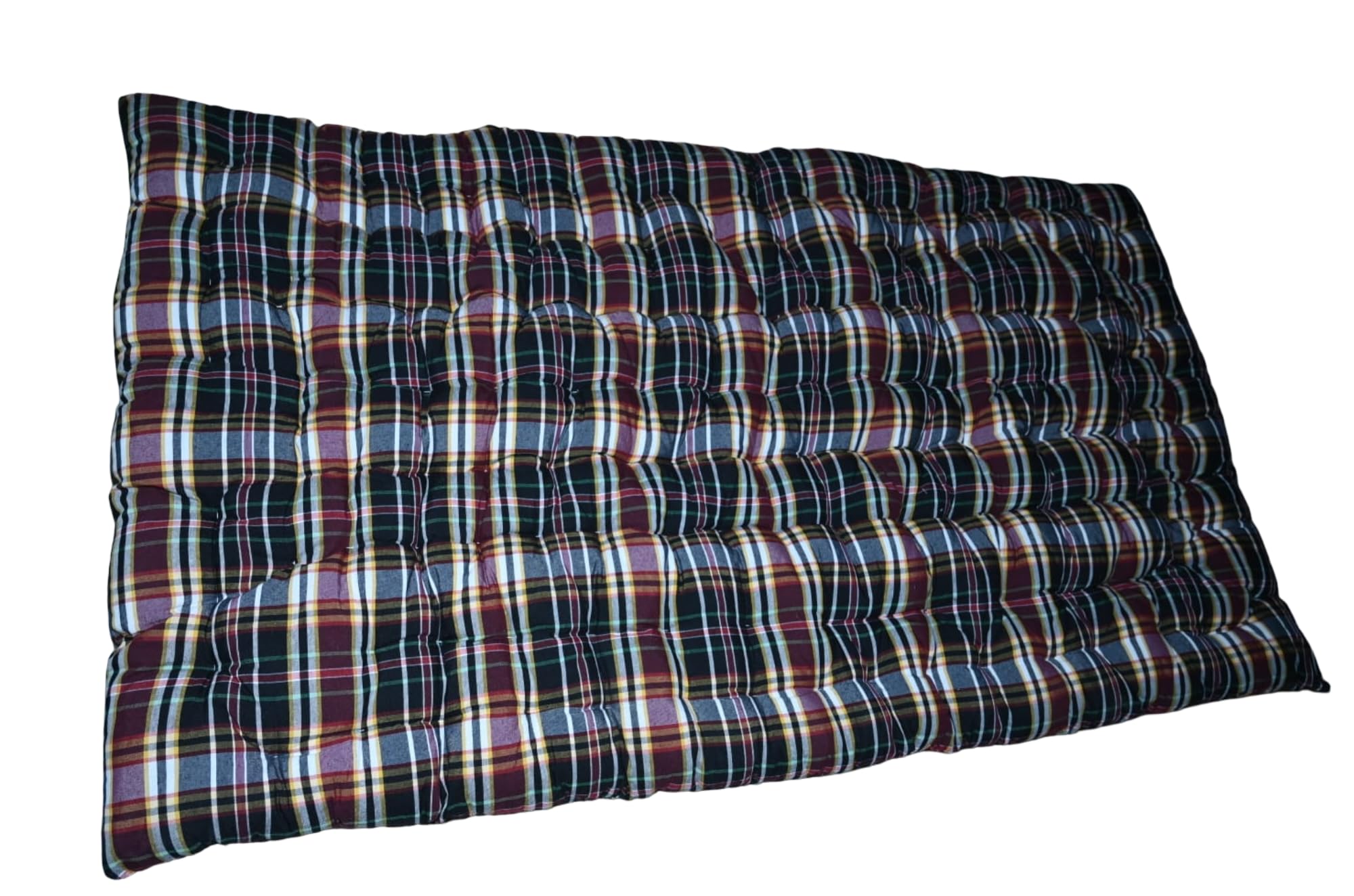 Cotton Filled Floor Mattress Gadda Toshak, Quilted Foldable Floor Bed for Sleeping, Home, Guest Room & Hostel, Checkered Design, Multicolor, 72x48 Inch (4 X 6)-image-12