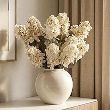 Ttranewsoo Hydrangea Artificial Flowers,Fall Hydrangeas Artificial Flowers, Fake Fall Dried Hydrangea Decoration,Faux Silk Flower with Stems Winter Decor Without Vase（Cream White 8PCS