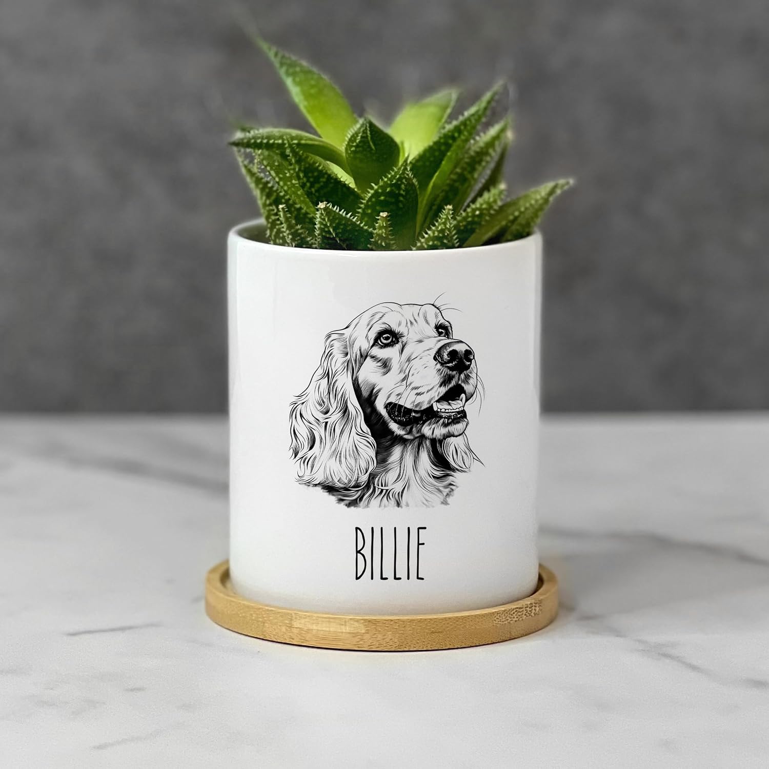 Cocker Spaniel Dog Planter Pot - Custom Dog Lover Mom Dad Gift - Personalized Dog Name Present for Fur Mama Table Decor (CS1)
