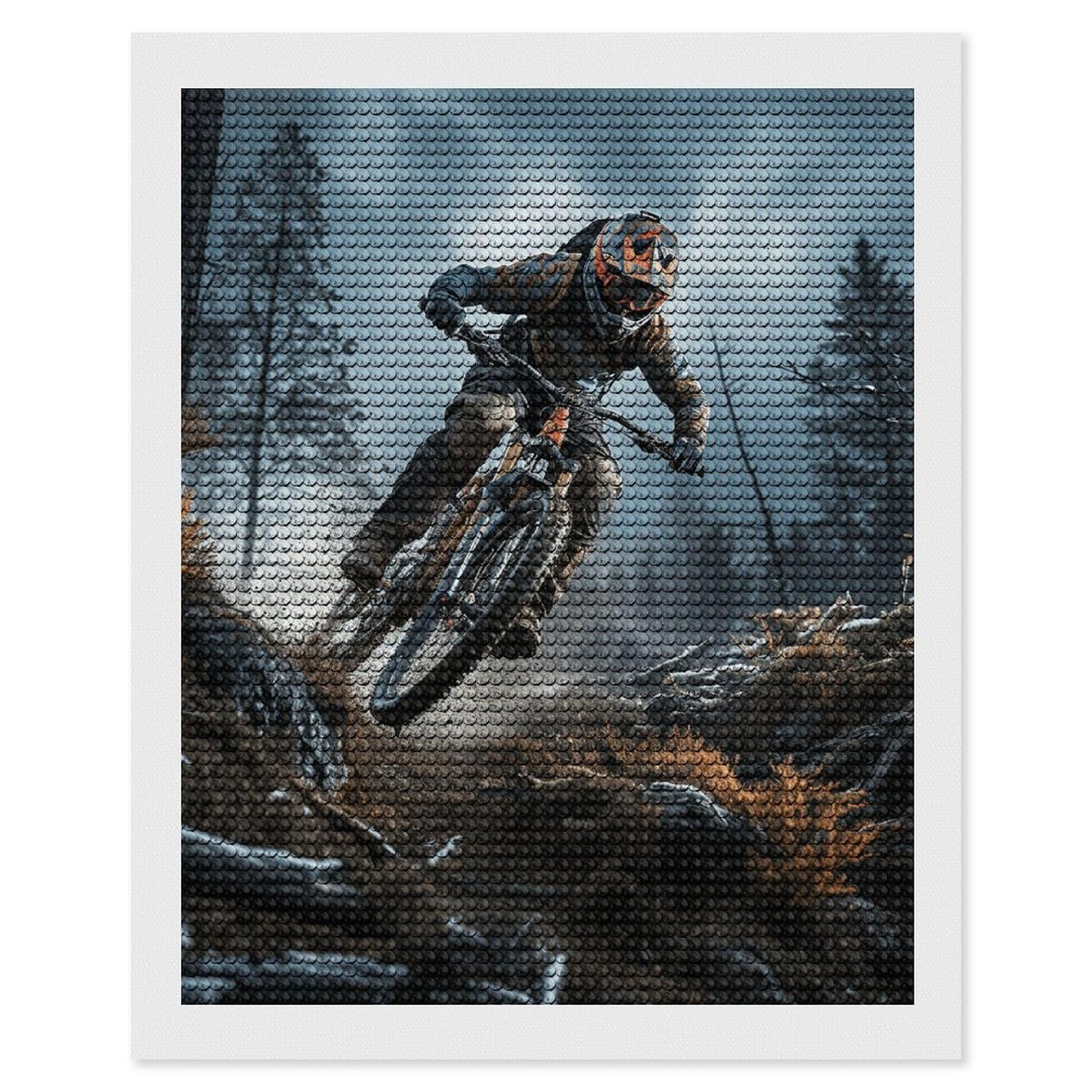 DWVTSLH Mountain Bike Tournament Diamond Painting Kits for Adults, Personalized Diamond Photo Art Full Drill, DIY 5D Diamond Art Painting Kits for Beginners, Home Wall Decor 16"x20"