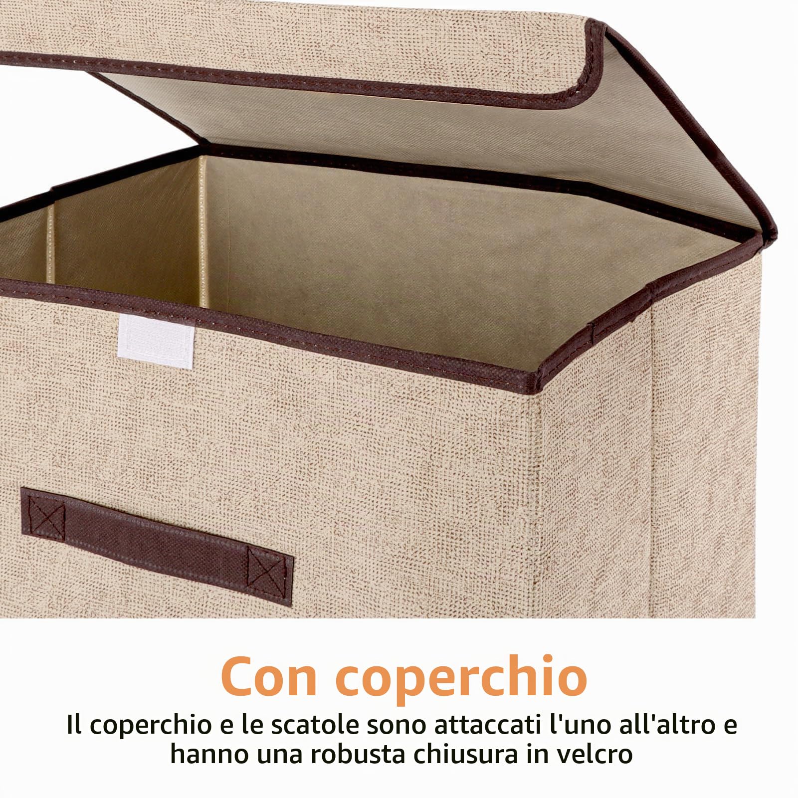 YAYODS 6 scatole portaoggetti in tessuto – 36 x 23 x 24 cm scatole con coperchio – scatole pieghevoli – scatola portaoggetti beige lavabile con manico per vestiti, calze