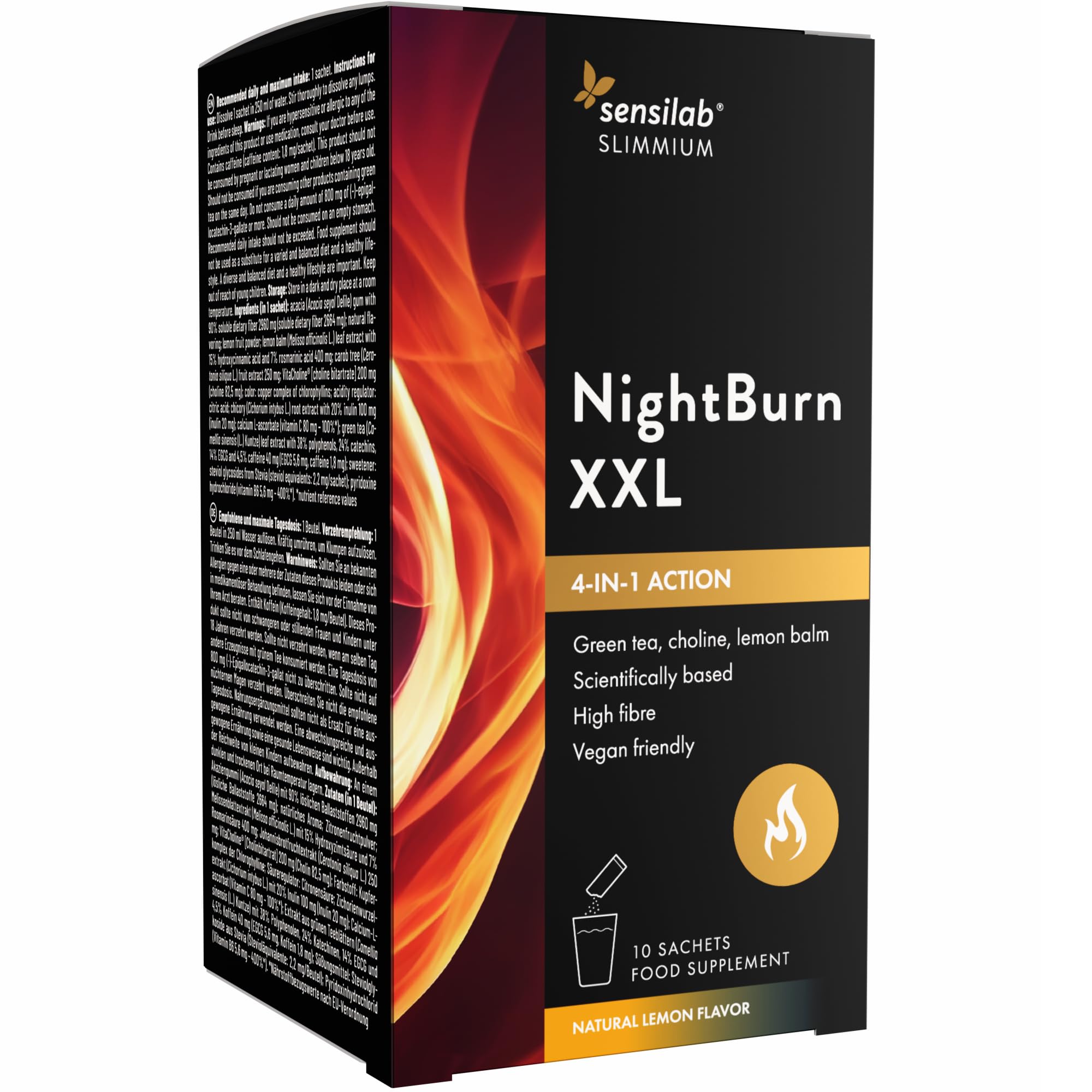 Sensilab Slimmium NightBurn XXL – Tè Verde, Cicoria, Colina, Carruba, Melissa, Vitamina C e Vitamina B6 – Termogenico, Ricco di Fibre – Digiuno Intermittente – 10 Bustine per 10 Giorni