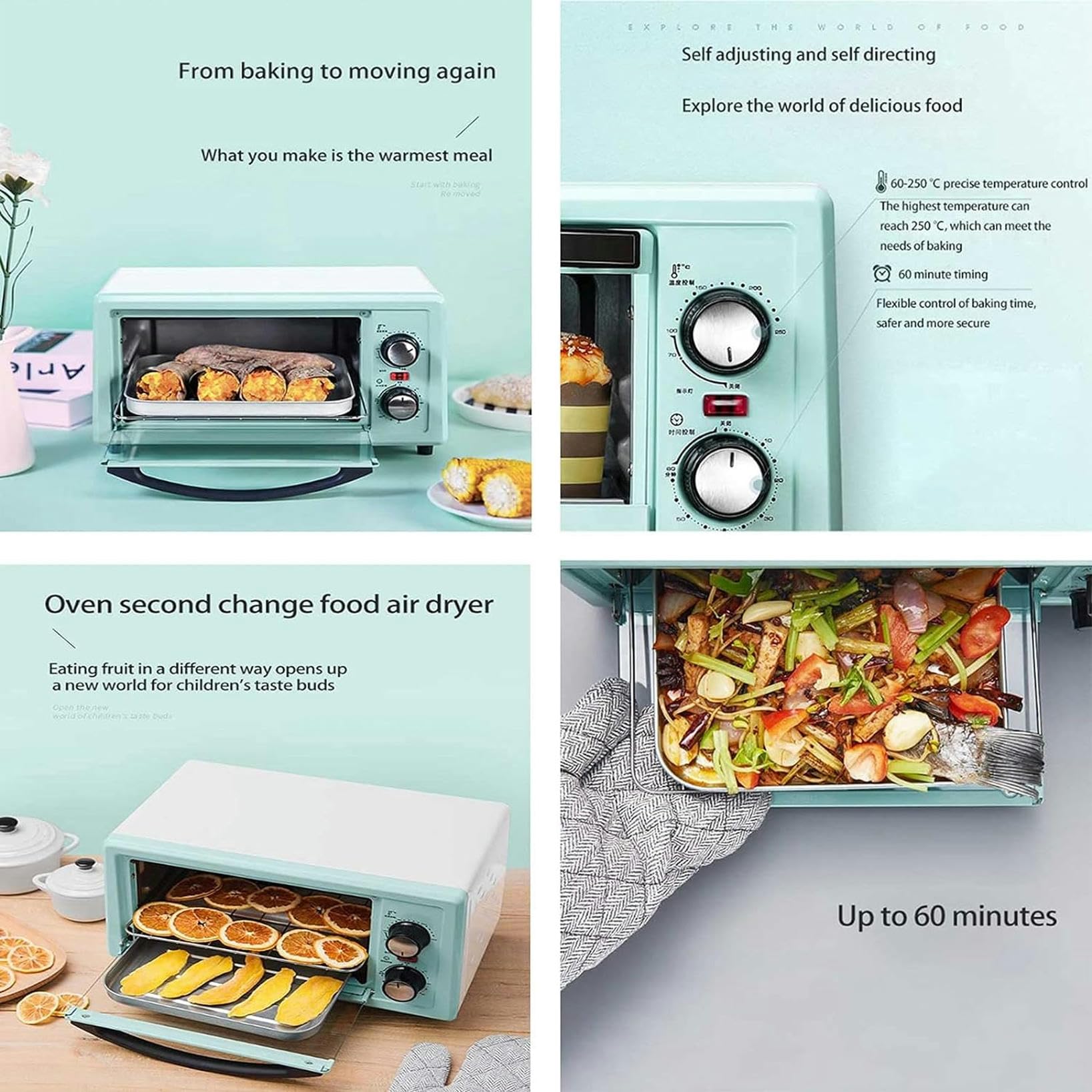 Horno eléctrico doméstico Mini Horno Máquina para Hornear automática multifunción Control de Temperatura Independiente Horno Tostador halógeno de Gran Capacidad de 11 l