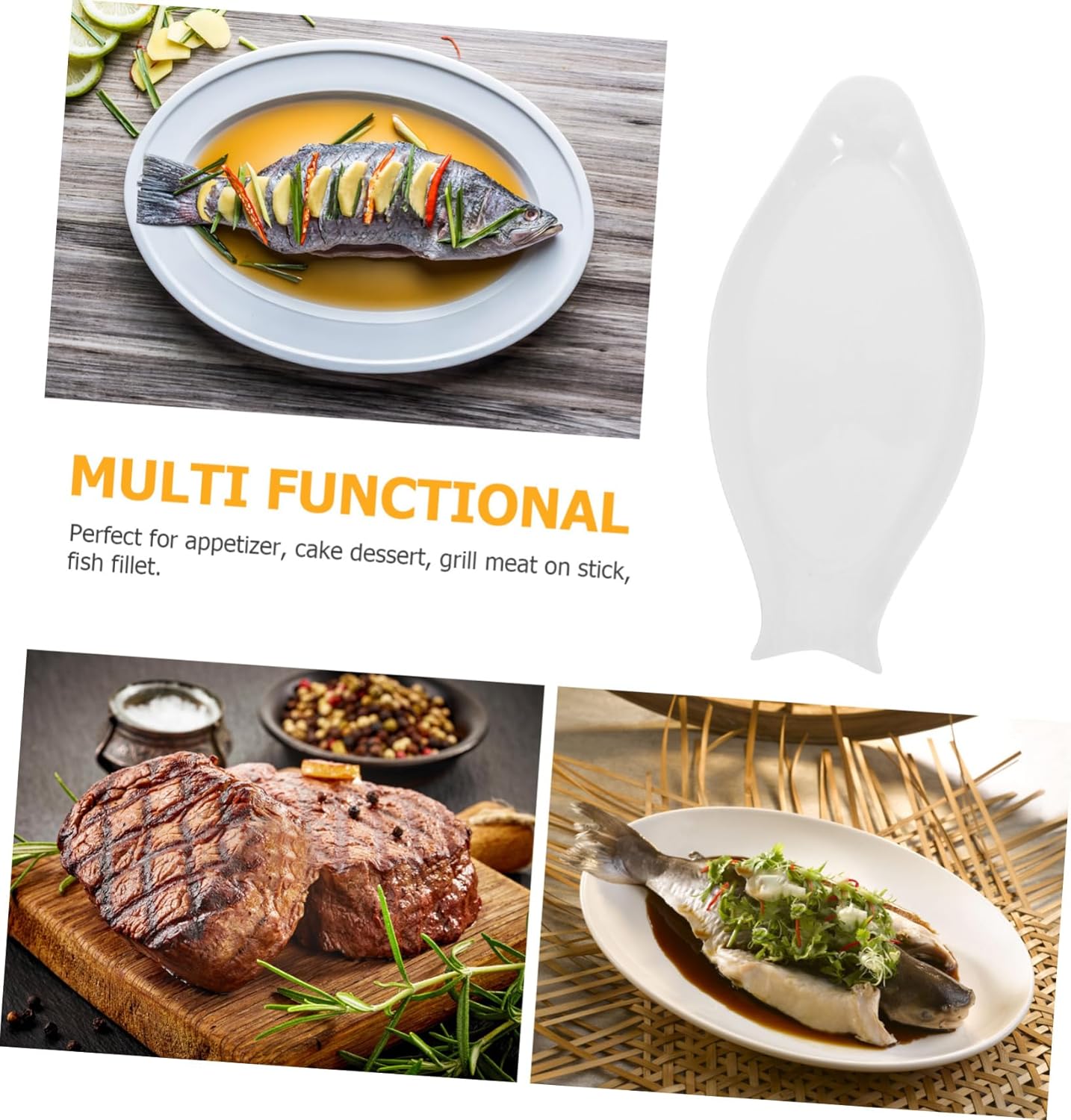 Pure White Oval Ceramic Fish Plate Steamed Food Serving Tray for Home Kitchen Dishwasher Microwave Safe Elegant No Spill Design