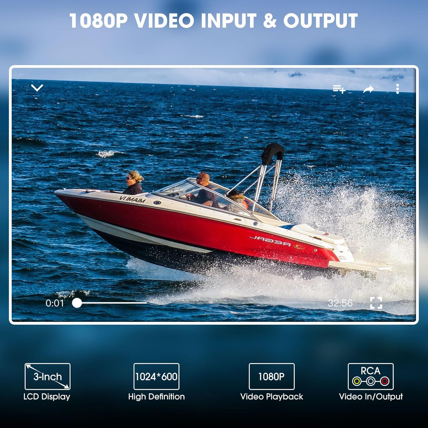Waterproof Marine Bluetooth Radio for Boat - Marine Gauge Stereo Receiver -3 Inch LCD Display Backup Camera Input USB AUX 4 Zones Subwoofer Pre-Amp AM FM Radio for ATVs UTVs SXS