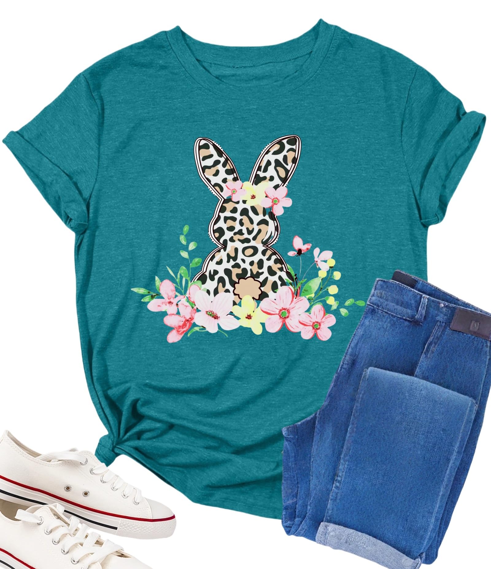 Easter Shirts for Women Happy Easter Shirt Bunny T-Shirt Rabbit Graphic Tees Cute Egg Holiday Funny Gift Tops Outfit
