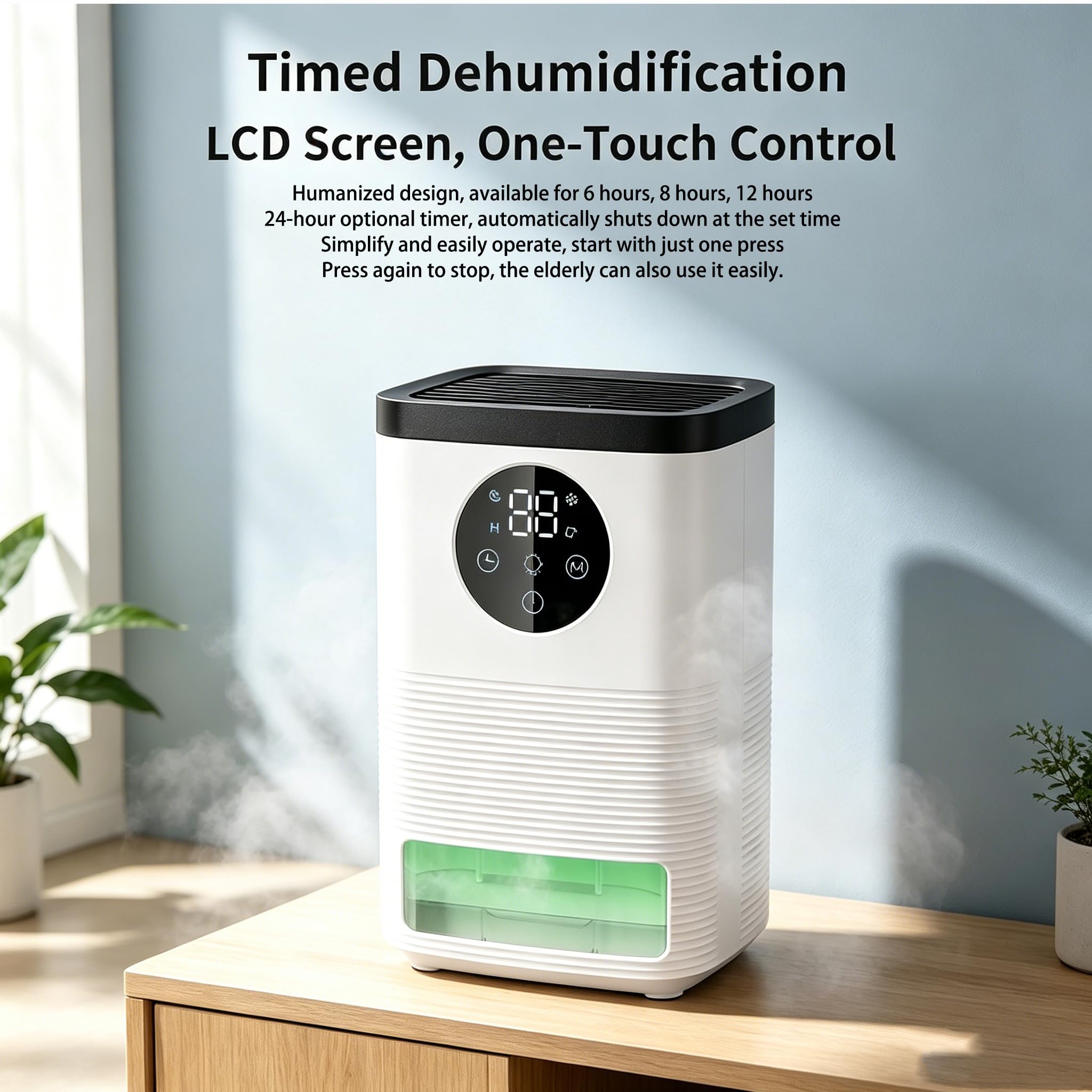 Osuszacze powietrza 1,4L do domu, sterowanie dotykowym ekranem LCD | 24-godzinny timer, automatyczne wyłączanie, cichy tryb snu, przenośny pochłaniacz wilgoci do sypialni, szafy, łazienki