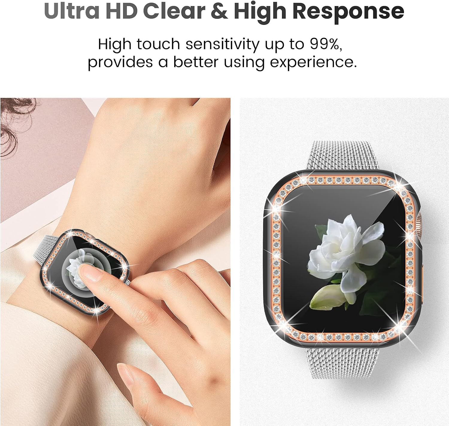 Goton Bling Case Compatible for Apple Watch 40mm Screen Protector iWatch SE Series 6 5 4 Accessories, Rhinestone Diamond Crystal Bumper Face Cover with Glass Film for Women Girl (40mm,Black)