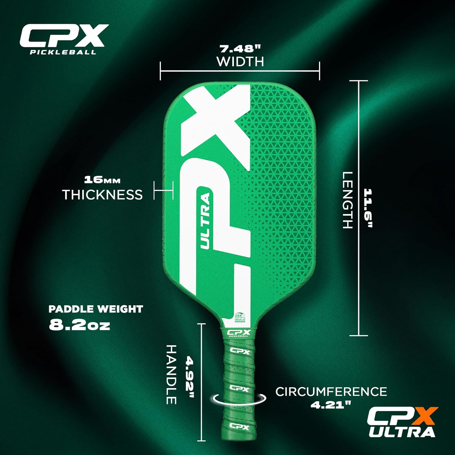 CPX Ultra Series Fiber-Reinforced Friction Surface Pickleball Paddle - 16mm Polypropylene Honeycomb Core, Lightweight for Speed - Image 4