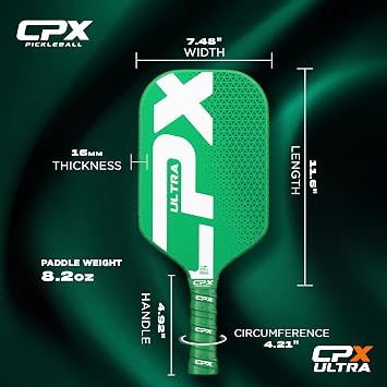 CPX Ultra Series Fiber-Reinforced Friction Surface Pickleball Paddle - 16mm Polypropylene Honeycomb Core, Lightweight for Speed