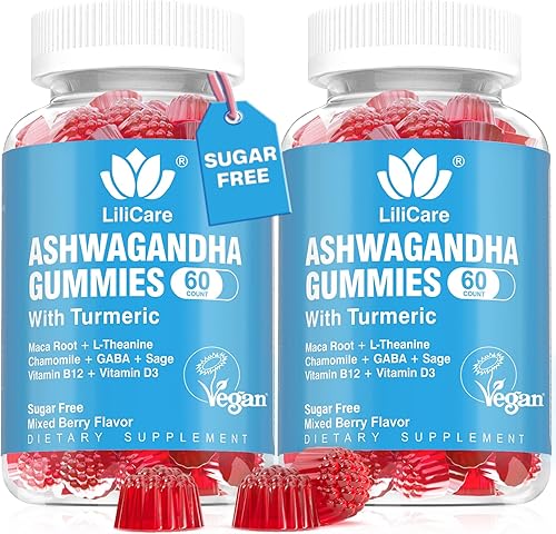 Gomitas de ashwagandha 2000mg para mujeres y hombres - Sin azúcar, veganas - Suplementos de extracto de raíz de ashwagandha orgánico gomoso y
