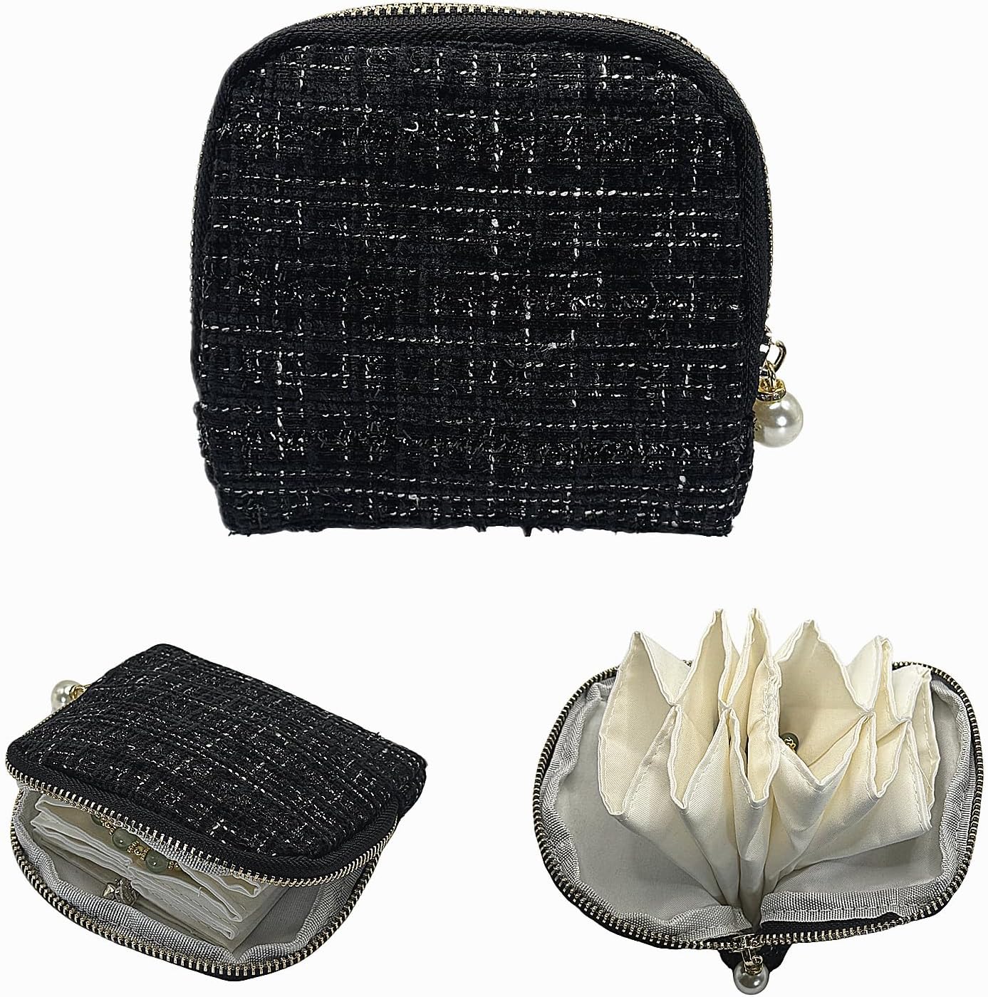 Small Travel Jewelry Case - Jewelry Travel Organizer Bag with Tassel Zipper for Bracelets, Necklaces, Bangles, Jewelry Organizer Storage Bag Gift for Women Girls - LJB002-Black
