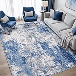 RELEANY Area Rugs 5'x7' Washable Rug for Living Room Modern Abstract Indoor Non-Slip Low Pile Soft Carpet for Bedroom Home Entryway, Print Pattern, Blue Grey Navy Gray